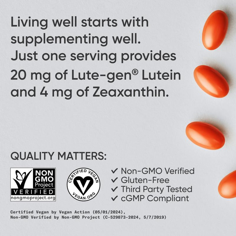 Sports Research Vegan Lutein + Zeaxanthin - 20Mg - with Organic Coconut Oil - Vegan Certified & Non-Gmo Verified (120 Softgels)