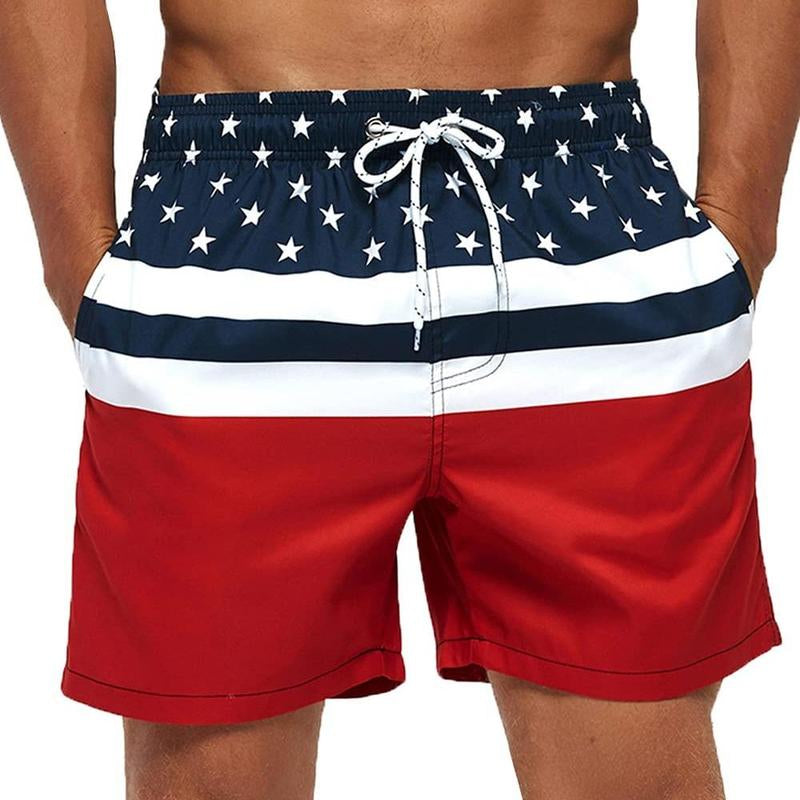 SILKWORLD Men'S Hawaiian Beach Shorts Quick Dry Swimming Trunks Bathing Suit Swimwear with Pockets Machine Washable Wind-Resistant above the Knee Elastic Waistband Fit