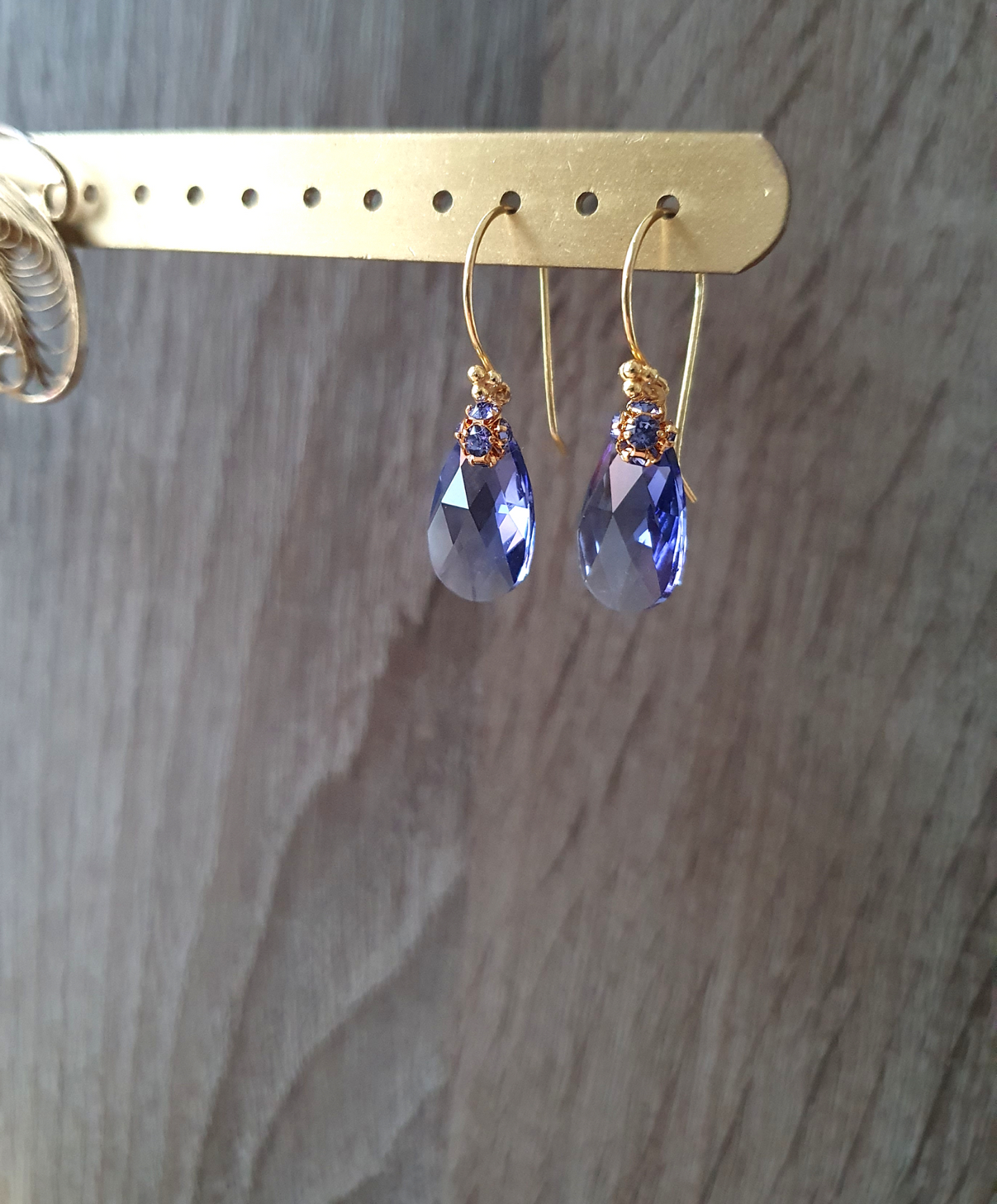 18K gold plated earrings with Tanzanite crystal drops