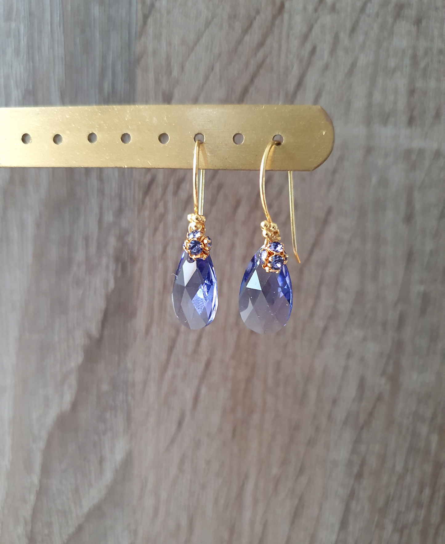 18K gold plated earrings with Tanzanite crystal drops