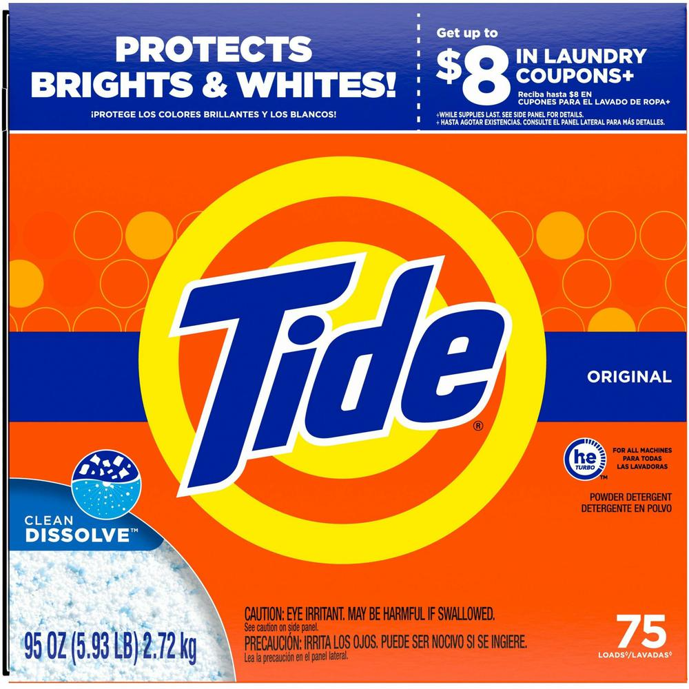 Tide Powder Laundry Detergent - For Clothing, Laundry - Concentrate - 95 oz (5.94 lb) - Original Scent - 3 / Carton - Orange