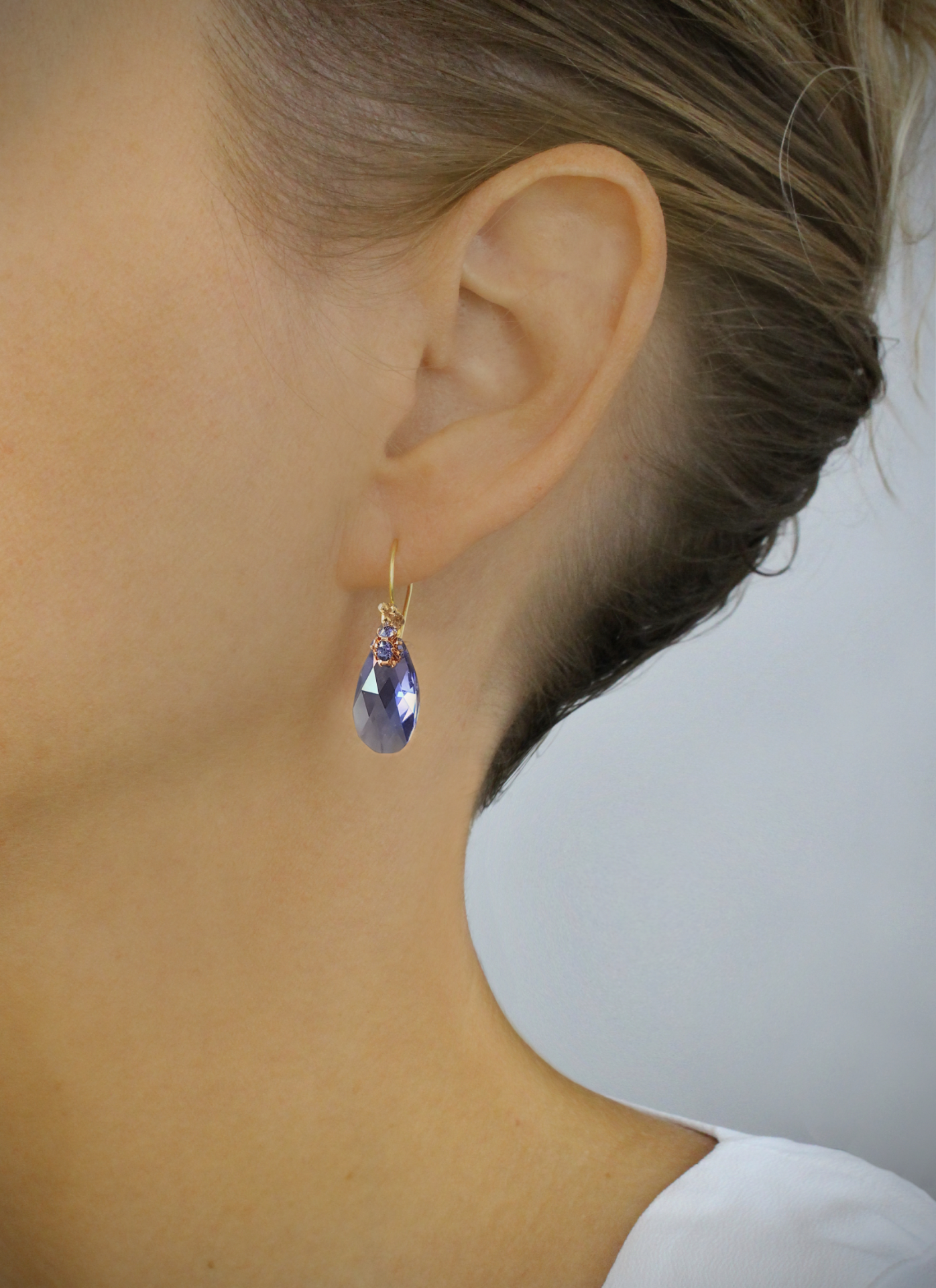 18K gold plated earrings with Tanzanite crystal drops