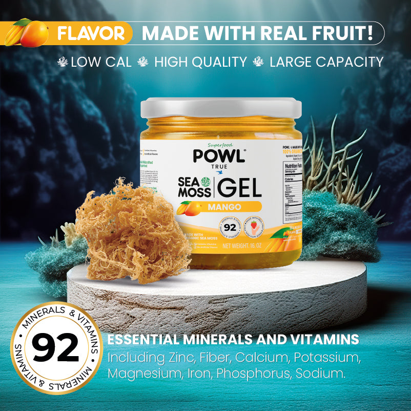 Organic Sea Moss Gel - Wildcrafted Irish Natural Superfood - Mango flavor.