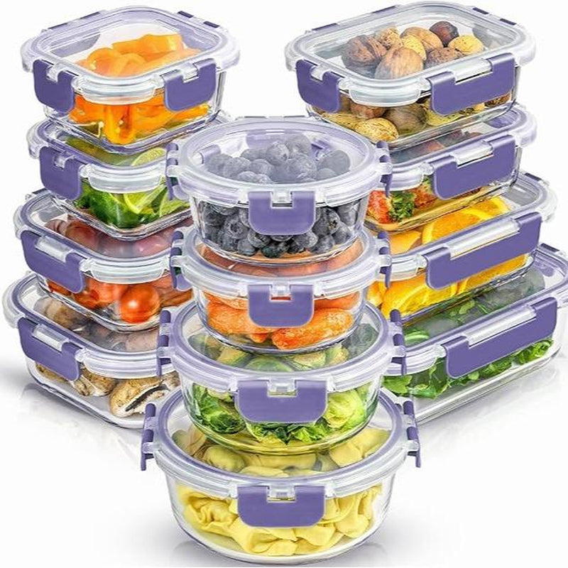 Joyjolt Joyful 24Pc Glass Food Storage Set - Airtight, Freezer-Safe, Perfect for Meal Prep & Pantry! Kitchen Container