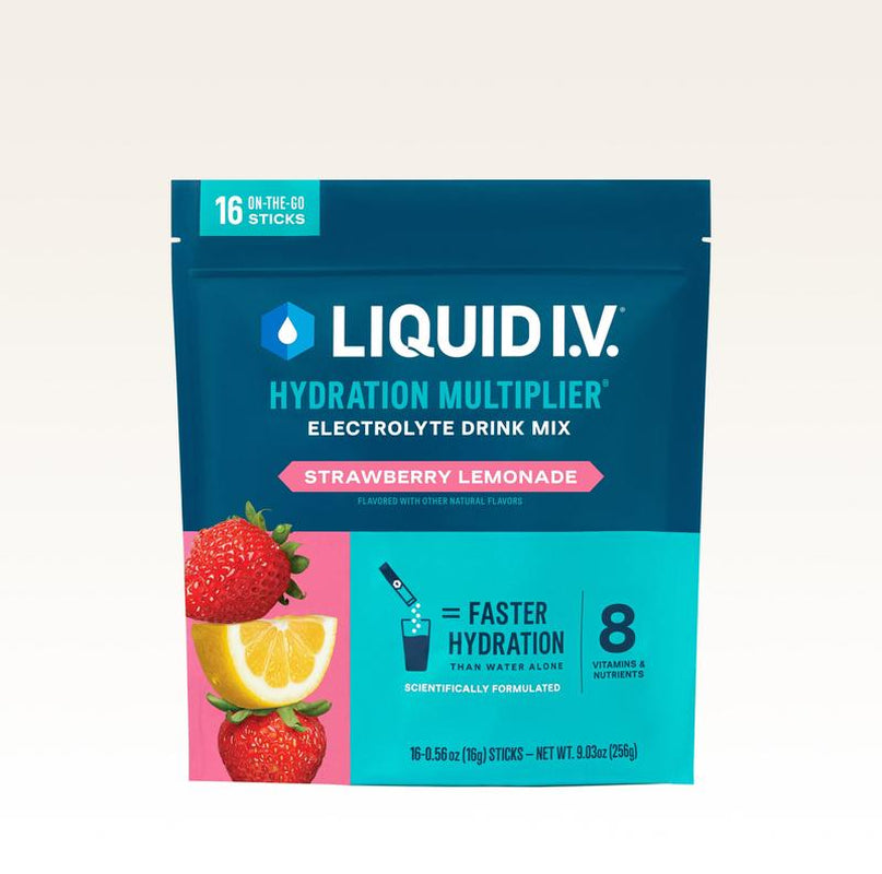 Liquid I.V. Hydration Multiplier - Strawberry Lemonade - Hydration Powder Packets | Electrolyte Powder Drink Mix | Convenient Single-Serving Sticks | 8 Vitamins & Nutrients | 1 Pack (16 Servings)​