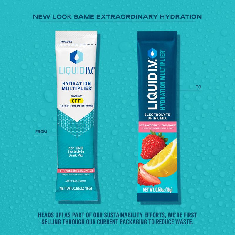 Liquid I.V. Hydration Multiplier - Strawberry Lemonade - Hydration Powder Packets | Electrolyte Powder Drink Mix | Convenient Single-Serving Sticks | 8 Vitamins & Nutrients | 1 Pack (16 Servings)​