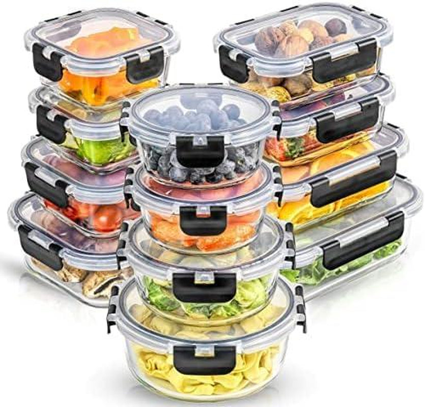 Joyjolt Joyful 24Pc Glass Food Storage Set - Airtight, Freezer-Safe, Perfect for Meal Prep & Pantry! Kitchen Container