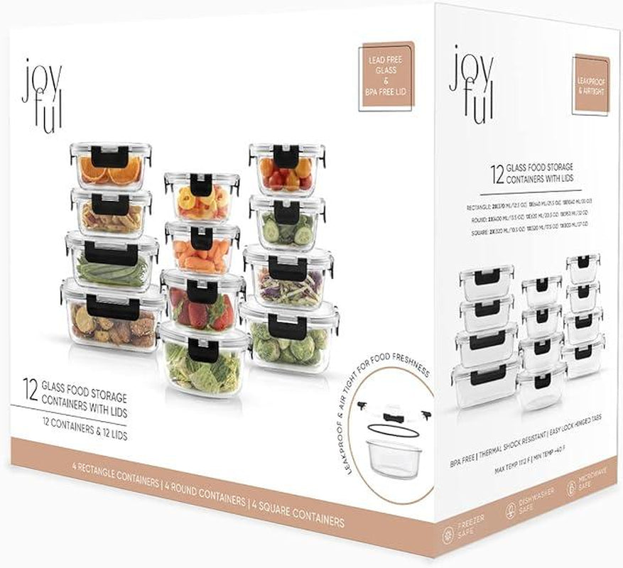 Joyjolt Joyful 24Pc Glass Food Storage Set - Airtight, Freezer-Safe, Perfect for Meal Prep & Pantry! Kitchen Container