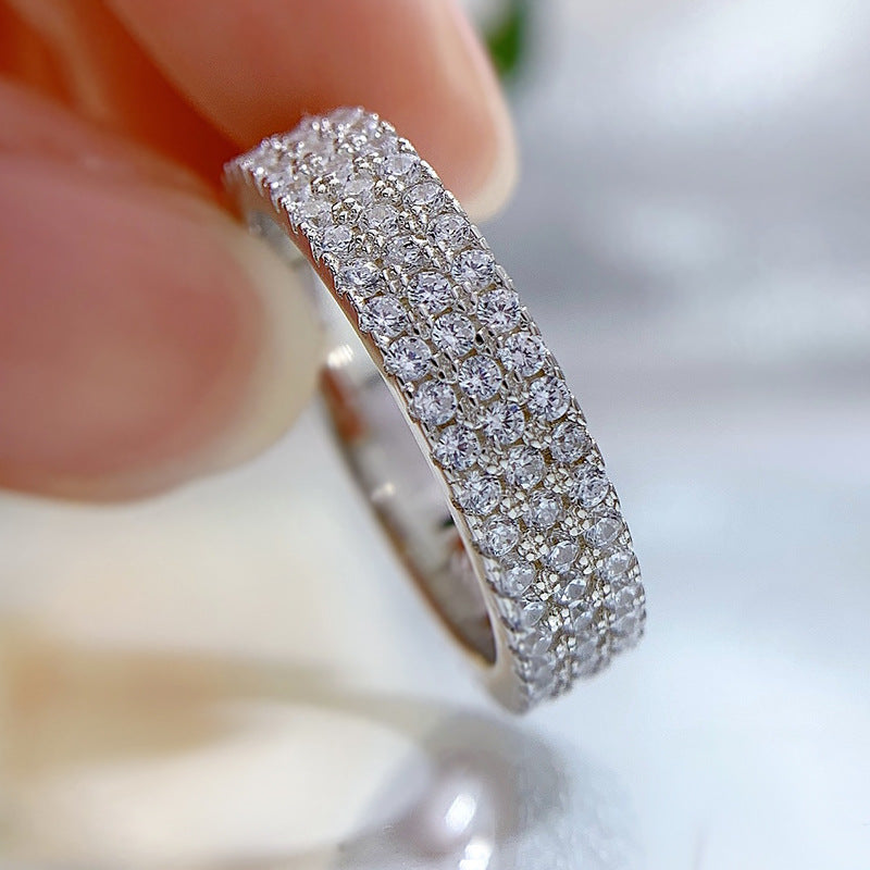 Simple Finger Three Rows Diamond-studded Ring Women's Jewelry