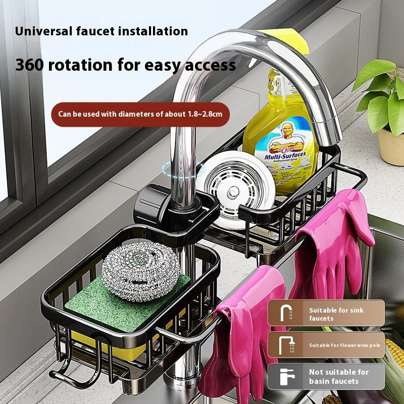 Kitchen Space Aluminum Sink Faucet Storage Rack Dishwasher Vegetable Sink Supplies Household Drain Basket Bathroom Accessories