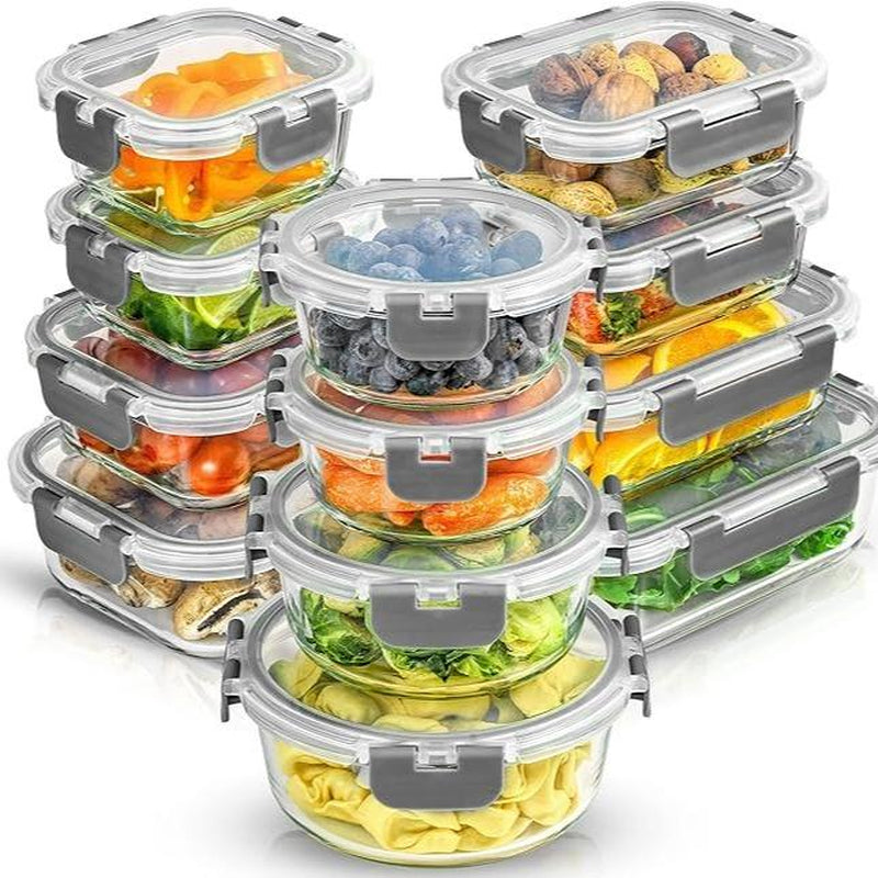 Joyjolt Joyful 24Pc Glass Food Storage Set - Airtight, Freezer-Safe, Perfect for Meal Prep & Pantry! Kitchen Container