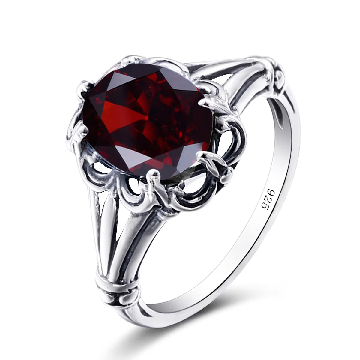 100% 925 Sterling Silver Rings Oval Design Garnet Bohemian Handmade Victoria Wieck Rings for Women Fine Jewelry